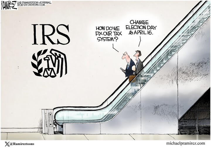 Michael Ramirez for Apr 15, 2024