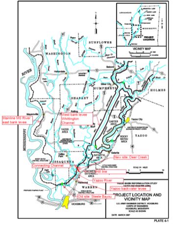 A map of the Yazoo Backwater Pumps project area.