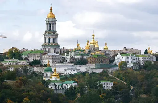 The Monastery of the Caves, also known as Kyiv-Pechersk Lavra, one of the holiest sites of Eastern Orthodox Christians, is seen in Kyiv, Ukraine, Wednesday, Oct. 10, 2007. As the capital braces for a Russian attack in 2022, the spiritual heart of Ukraine could be at risk. (AP Photo/Efrem Lukatsky, File)