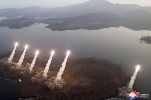 This photo provided by the North Korean government shows what it says is an artillery drill at an undisclosed location in North Korea, Thursday, March 9, 2023. Independent journalists were not given access to cover the event depicted in this image distributed by the North Korean government. The content of this image is as provided and cannot be independently verified. Korean language watermark on image as provided by source reads: "KCNA" which is the abbreviation for Korean Central News Agency. 