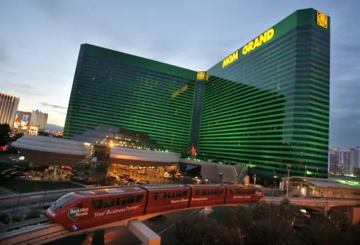 The Las Vegas Monorail passes by MGM Grand, April, 27, 2006, in Las Vegas. A “cybersecurity issue” led to the shutdown of some casino and hotel computer systems at MGM Resorts International properties across the U.S., a company official reported Monday, Sept. 11, 2023. (AP Photo/Jae C. Hong, File)