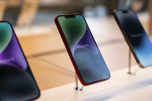 Apple iPhone 14 phones sit on display at an Apple Store at The Grove in Los Angeles, Sept. 16, 2022. Apple released a significant security update for iPhones and iPads Thursday, Sept. 7, 2023, to patch newly discovered security vulnerabilities in the devices’ system software. (AP Photo/Jae C. Hong, File)