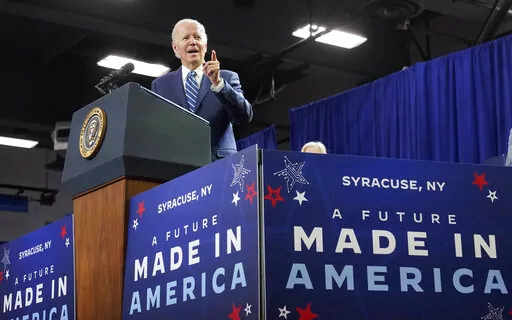 President Joe Biden speaks at Onondaga Community College in Syracuse, N.Y., Thursday, Oct. 27, 2022. (AP Photo/Manuel Balce Ceneta)