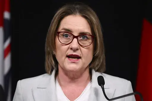 Victorian Premier Jacinta Allan speaks to media during a press conference, in Melbourne, Australia, Tuesday, Dec. 17, 2024. (Joel Carrett/AAP Image via AP)