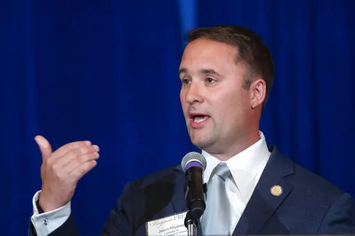 Virginia Attorney General candidate Jason Miyares addresses the Virginia FREE Leadership Luncheon in McLean, Va., on Sept. 1, 2021. Miyares announced Wednesday, Jan. 4, 2023, that he is launching an investigation into one of the state's most prestigious high schools, acting on complaints that students there weren't properly recognized for their achievements on a standardized test. (AP Photo/Cliff Owen, File)