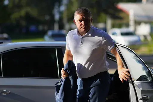 Former Slovak Prime Minister and head of leftist SMER - Social Democracy party Robert Fico arrives for an election rally in Michalovce, Slovakia, Wednesday, Sept. 6, 2023. Fico leads his party in the upcoming early elections that are held in Slovakia on Sept. 30, 2023. (AP Photo/Petr David Josek, File)