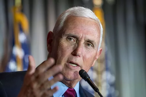 Former Vice President Mike Pence speaks at a Coolidge and the American Project luncheon in the Madison Building of the Library of Congress, Feb. 16, 2023, in Washington. On Saturday, March 11, Pence harshly criticized former President Donald Trump for his role in the Jan. 6, 2021, riot at the U.S. Capitol, furthering the rift between the two men as they prepare to battle over the Republican nomination in next year's election. (AP Photo/Alex Brandon, File)