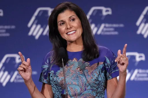 Former U.N. Ambassador Nikki Haley speaks at an annual leadership meeting of the Republican Jewish Coalition Saturday, Nov. 19, 2022, in Las Vegas. (AP Photo/John Locher)