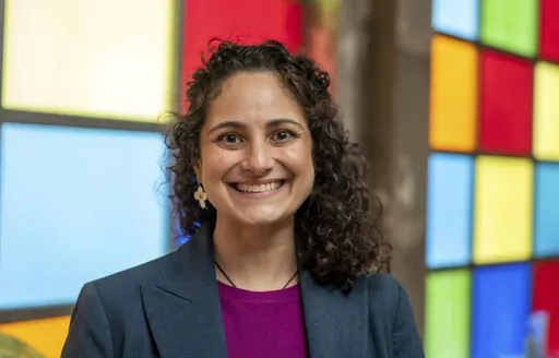 Samantha Woll, president of the board at the Isaac Agree Downtown Synagogue poses for a photo in Detroit, Oct. 13, 2022. Police say a person of interest has been arrested in connection with the fatal stabbing of the synagogue leader whose death occurred following the start of the Israel-Hamas war, leading to speculation the slaying could have been the result of antisemitism. The arrest is the second announced by the city’s police department since the Oct. 21 slaying of Samantha Woll who was fo