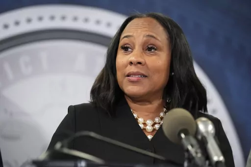 Fulton County District Attorney Fani Willis speaks in the Fulton County Government Center during a news conference, Aug. 14, 2023, in Atlanta following the indictment of former President Donald Trump and 18 others over efforts to overturn Trump’s 2020 election loss in Georgia. A number of Republicans have been looking for ways to remove or punish Willis for the indictment. (AP Photo/John Bazemore, File)