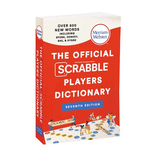 This photo shows the cover of the seventh edition of “The Official Scrabble Players Dictionary” released in November. The latest edition adds about 500 new words for Scrabble play. (Merriam-Webster via AP)