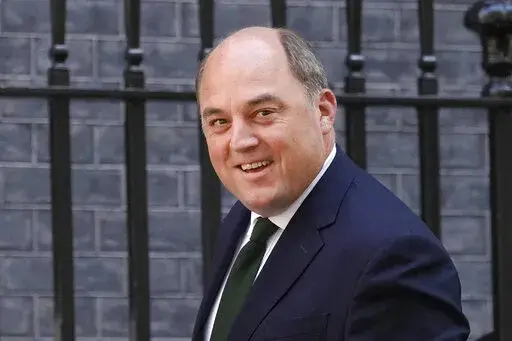 Britain's Secretary of State for Defence Ben Wallace arrives for a cabinet meeting at 10 Downing Street in London, June 7, 2022. The contest to succeed British Prime Minister Boris Johnson has no single frontrunner but there are many prominent contenders. Wallace has won admirers for his straight talk, particularly among Conservative lawmakers who pressed for the U.K. to increase its defense spending. (AP Photo/Kirsty Wigglesworth, File)