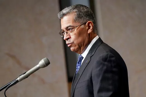 Health and Human Services Secretary Xavier Becerra speaks June 28, 2022, in Washington. The Biden administration is warning pharmacies not to discriminate against women who may seek reproductive health prescriptions, including some that might be involved in ending a pregnancy. The U.S. Department of Health and Human Services said July 13, that pharmacies receiving federal funding from programs like Medicare and Medicaid cannot discriminate in how they supply medications or advise patients on pre