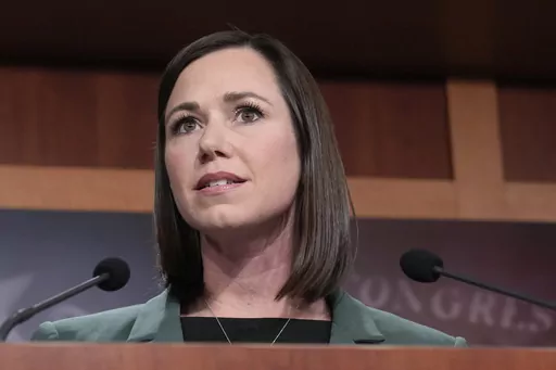 Sen. Katie Britt, R-Ala.,, speaks during a news conference on the border, Feb. 15, 2023, on Capitol Hill in Washington. Britt will deliver the Republican response to President Joe Biden's State of the Union speech on Thursday, March 7, 2024. She is the youngest female senator and the first woman elected to the Senate from Alabama. (AP Photo/Mariam Zuhaib, File)