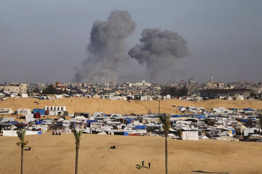 Smoke rises following an Israeli airstrike east of Rafah, Gaza Strip, Monday, May 6, 2024. (AP Photo/Ismael Abu Dayyah)