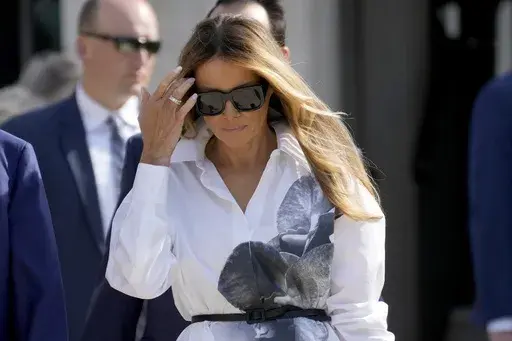 Former first lady Melania Trump leaves after voting in the Florida primary election in Palm Beach, Fla., March 19, 2024. After Melania Trump missed key events in her husband's campaign, she told reporters asking about her thin schedule to “stay tuned.” But in the months since, she has largely refrained from public appearances. (AP Photo/Wilfredo Lee, File)