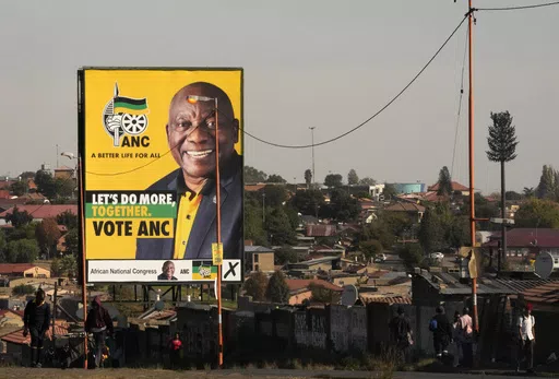 An election poster, with President Cyril Ramaphosa atop a pole in Soweto, South Africa, on April 22, 2024. Ramaphosa has tried to rebuild the reputation of the ANC by cracking down on government graft, but unemployment has risen to 32% under him and he has struggled to curb poverty. (AP Photo/Themba Hadebe, File)