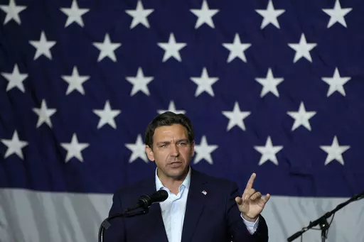 Republican presidential candidate Florida Gov. Ron DeSantis speaks during a fundraising event for Rep. Ashley Hinson, R-Iowa, Aug. 6, 2023, in Cedar Rapids, Iowa. DeSantis is dismissing concerns about his latest staffing shakeup as he returns to Iowa in the midst of a weekslong campaign reset. (AP Photo/Charlie Neibergall, File)