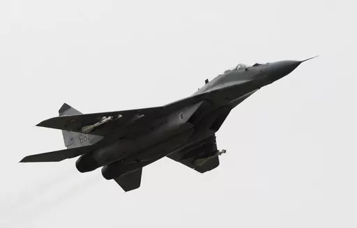 A view of a MiG-29 aircraft at Sliac Air Base, in Sliac, Slovakia, Feb. 29, 2008. Slovakia’s government has approved a plan to give Ukraine its fleet of Soviet-era MiG-29 fighter jets. Prime Minister Eduard Heger announced the unanimous decision of his government on Friday, March 17, 2023. (Jozef Durník/TASR via AP, File)