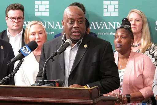 Mayor Van Johnson speaks at a press conference, March 11, 2020, in Savannah, Ga. (AP Photo/Russ Bynum, File)