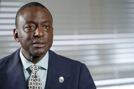 FILE-New York City Council candidate Yusef Salaam speaks during an interview with The Associated Press, Wednesday, May 24, 2023, in New York. Salaam, one of the exonerated “Central Park Five,” has won the Democratic primary, Wednesday, July 7, all but assuring him a seat on the New York City Council. (AP Photo/Mary Altaffer, File)