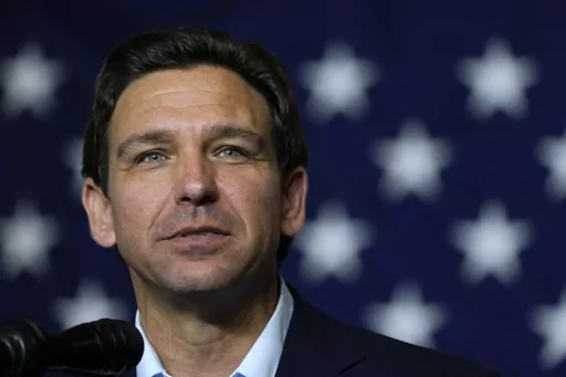 Republican presidential candidate Florida Gov. Ron DeSantis speaks during a fundraising event for U.S. Rep. Ashley Hinson, R-Iowa, Aug. 6, 2023, in Cedar Rapids, Iowa. The Florida governor is bringing on James Uthmeier, his chief of staff from his state office, to serve as his campaign manager, replacing Generra Peck, who led DeSantis' reelection campaign last year before jumping into the same role on his presidential bid. (AP Photo/Charlie Neibergall)