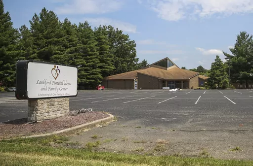 FILE -The Lankford Funeral Home and Family Center is shown in Jeffersonville, Ind., Saturday, July 2, 2022. Randy Lankford the owner of Lankford Funeral Home and Family Center, where 31 decomposing bodies and the cremains of 17 others were found pleaded guilty Friday, May 26, 2023 to more than 40 counts of felony theft. (Joseph Cooke/Courier Journal via AP, File)