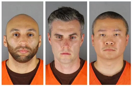 This combination of photos provided by the Hennepin County Sheriff's Office in Minnesota on June 3, 2020, shows, from left, former Minneapolis police officers J. Alexander Kueng, Thomas Lane and Tou Thao. The former policer officers have been convicted of violating George Floyd’s civil rights when Officer Derek Chauvin pressed his knee into Floyd’s neck for 9 1/2 minutes as the 46-year-old Black man was handcuffed and facedown on the street on May 25, 2020. (Hennepin County Sheriff's Office 