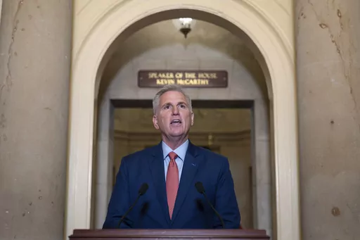 Speaker of the House Kevin McCarthy, R-Calif., speaks at the Capitol in Washington, Tuesday, Sept. 12, 2023. McCarthy says he's directing a House committee to open a formal impeachment inquiry into President Joe Biden. (AP Photo/J. Scott Applewhite)