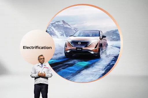Ashwani Gupta, chief operating officer, speaks about how Nissan's Canton Vehicle Assembly Plant will become a center for electric vehicle manufacturing in the United States, and will be retraining and upskilling nearly 2000 jobs as well as building two all-new electric models at the plant in Canton, Miss., Thursday, Feb. 17, 2022. (AP Photo/Rogelio V. Solis)