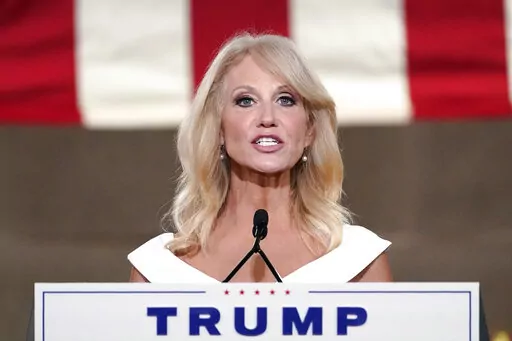 White House counselor Kellyanne Conway tapes her speech for the third day of the Republican National Convention from the Andrew W. Mellon Auditorium in Washington, Aug. 26, 2020. Republicans hoping to emerge from crowded primaries this year spent tens of thousands of dollars hiring operatives with ties to former President Donald Trump, including Conway, hoping those connections would give them a leg up on landing critical endorsements that would help them win.(AP Photo/Susan Walsh, File)