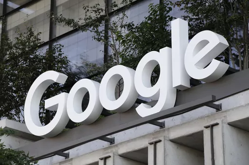 The Google sign is shown over an entrance to the company's new building in New York on Sept. 6, 2023. A federal court jury has decided that Google's Android app store has been protected by anticompetitive barriers that have damaged smartphone consumers and software developers, dealing a blow to a major pillar of a technology empire. (AP Photo/Peter Morgan, File)