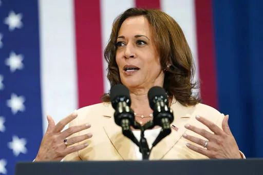 Vice President Kamala Harris speaks at Florida International University, Monday, Aug. 1, 2022, in Miami. Harris is attending climate resilience events in Miami. (AP Photo/Lynne Sladky)