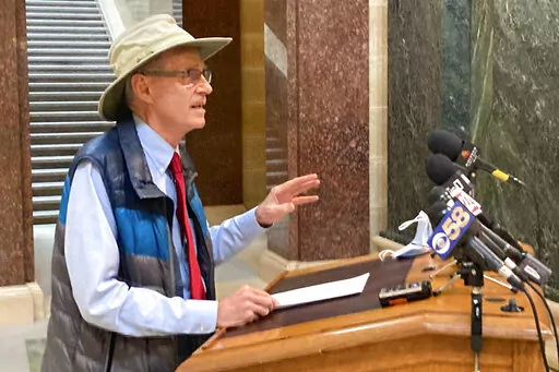 Wisconsin Secretary of State Doug La Follette speaks March 17, 2022, at the state Capitol in Madison, Wis. For the first time in decades, this year's race for Wisconsin secretary of state means something. Four Republicans are vying to take on longtime Democratic incumbent Doug La Follette in November. (AP Photo/Todd Richmond File)