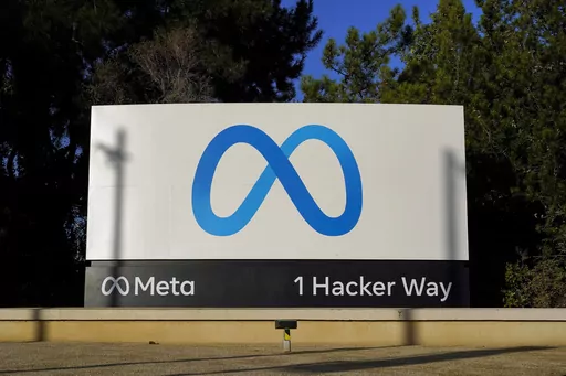 Meta's logo is seen on a sign, Nov. 9, 2022, at the company's headquarters in Menlo Park, Calif. Facebook and Instagram fail to protect underage users from exposure to child sexual abuse material and let adults solicit pornographic imagery from them, New Mexico's attorney general alleges in a lawsuit filed Tuesday, Dec. 5, 2023, that follows an undercover online investigation into Meta’s social media platforms. (AP Photo/Godofredo A. Vásquez, File)