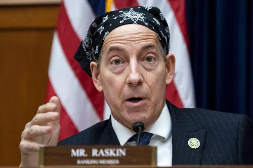 Rep. Jamie Raskin of Maryland, the top Democrat on the House Oversight and Accountability Committee, offers amendments to the operating rules of the panel during an organizational meeting for the 118th Congress, at the Capitol in Washington, Tuesday, Jan. 31, 2023. On Friday, Feb. 3, The Associated Press reported on stories circulating online incorrectly claiming House Republicans are requiring Raskin to remove the headwear he’s donned on the House floor while undergoing chemotherapy. (AP Phot