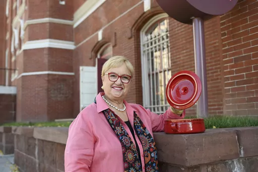 This image released by PBS shows celebrity chef Lidia Bastianich in Washington, DC on Nov. 7, 2022. The Emmy-award winning TV host, author and restaurateur explores the immigrant experience through food in the PBS special "Lidia Celebrates America: Flavors That Define Us.” (Meredith Nierman/PBS via AP)