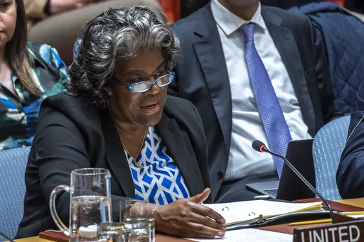 U.S. Ambassador Linda Thomas-Greenfield addresses a meeting of the United Nations Security Council on maintenance of international peace and security nuclear disarmament and non-proliferation, Monday, March 18, 2024, at U.N. headquarters. The General Assembly is set to vote Thursday, March 21, on what would be the first U.N. resolution on artificial intelligence. Thomas-Greenfield told The Associated Press last week that the resolution “aims to build international consensus on a shared approac