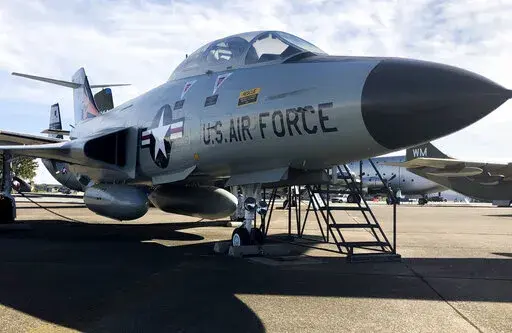 The F101B Voodoo is displayed at the Air Mobility Command Museum at Dover Air Force Base in Dover, Del., on Oct. 22, 2022. The Voodoo was a two-crew member fighter. The airplane is the fighter used by the squadron in which Gary Fields’ father, Willie "Bill" Mount Jr., served in the 1960s. The F101B Voodoos could carry two Douglas Genie air-to-air missiles which were designed to be used against incoming enemy bomber formations. Each missile was armed with a 1.5-kiloton atomic warhead. (AP Photo