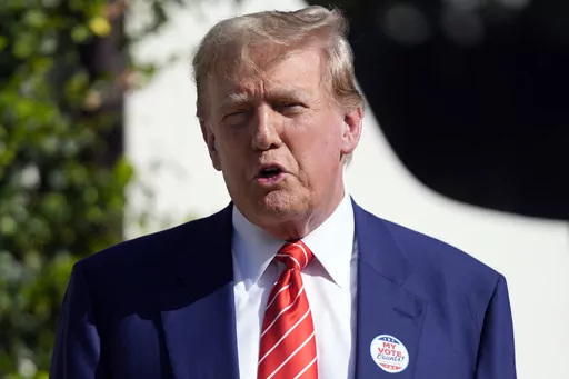 Republican presidential candidate former President Donald Trump speaks after voting in Florida's primary election in Palm Beach, Fla., Tuesday, March 19, 2024. Trump’s return to the stock market could be right around the corner. All eyes are on a vote Friday by shareholders of Digital World Acquisition Corp., a shell company that is looking to merge with the former president’s media business. (AP Photo/Wilfredo Lee, File)