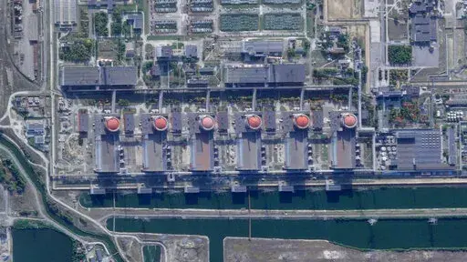 This satellite image from Planet Labs PBC shows the Zaporizhzhia nuclear power plant occupied by Russian forces, in Ukraine on Aug. 28, 2022. Ukraine’s Zaporizhzhia nuclear power plant , built during the Soviet era and one of the 10 biggest in the world, has been engulfed by fighting between Russian and Ukrainian troops in recent weeks, fueling concerns of a nuclear catastrophe. (Planet Labs PBC via AP)
