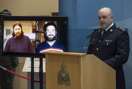 RCMP Superintendent serious crimes branch David Hall speaks about Alberta RCMP linking four historical homicides to deceased serial killer Gary Allen Srery during a press conference in Edmonton, Friday, May 17, 2024. (Jason Franson/The Canadian Press via AP)