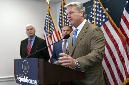 Rep. Mike Collins, R-Ga., a member of the House Committee on Transportation and Infrastructure, speaks to reporters following a closed-door meeting of the House Republican Conference, at the Capitol in Washington, July 18, 2023. To Collins, China is a bigger threat to the United States than Russia. So the Georgia Republican has voted against providing military aid to Ukraine as he advocates for doing more to arm Taiwan, the self-governed island that’s at risk of military aggression from Beijin