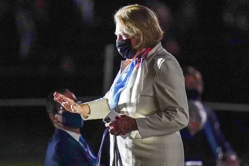 Virginia Thomas, wife of Supreme Court Justice Clarence Thomas, arrives to watch Amy Coney Barrett take the Constitutional Oath on the South Lawn of the White House in Washington,Oct. 26, 2020, after Barrett was confirmed by the Senate earlier in the evening. Virginia Thomas sent a series of increasingly urgent text messages imploring White House Chief of Staff Mark Meadows to act to overturn the 2020 presidential election according to copies of the messages obtained by The Washington Post and C