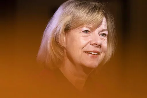 Sen. Tammy Baldwin, D-Wis., speaks about the passage of the Respect for Marriage Act, Tuesday, Dec. 6, 2022, during an interview on Capitol Hill in Washington. (AP Photo/Jacquelyn Martin)