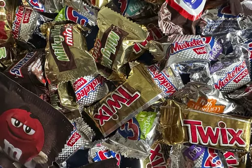 An assortment of Halloween candy is shown in this photo taken on Friday, Oct. 27, 2023 in New York. For the second year in a row, U.S. shoppers are seeing double-digit inflation in the candy aisle. (AP Photo/Peter Morgan)