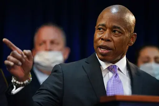 New York City Mayor Eric Adams speaks during a news conference in the Brooklyn borough of New York, Tuesday, Jan. 4, 2022. The new mayor is seeking approval from city ethics officers to hire his brother as the head of his security detail. Adams has brought on his brother Bernard Adams, a former New York police officer who was most recently as the assistant director for parking at Virginia Commonwealth University, to serve as the executive director of mayoral security. (AP Photo/Seth Wenig, File)