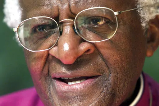 FILE - Anglican Archbishop Emeritus Desmond Tutu, speaks during an interview with the Associated Press in Pretoria, South Africa, Friday, March 21, 2003. Tutu, South Africa’s Nobel Peace Prize-winning activist for racial justice and LGBT rights and retired Anglican Archbishop of Cape Town, has died at the age of 90, South African President Cyril Ramaphosa has announced. (AP Photo/Themba Hadebe, File)