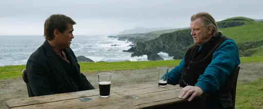 This image released by Searchlight Pictures shows Colin Farrell, left, and Brendan Gleeson in "The Banshees of Inisherin." (Searchlight Pictures via AP)