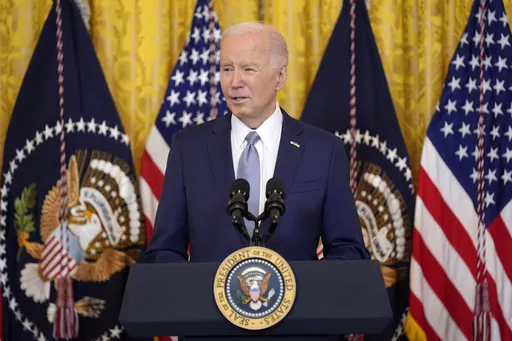 President Joe Biden speaks in the East Room of the White House, Feb. 23, 2024, in Washington. Biden will convene the top four congressional leaders at the White House on Tuesday, Feb. 27, to discuss the emergency aid package for Ukraine and Israel, as well as avoiding a government shutdown next month, according to an anonymous White House official. The top four leaders include House Speaker Mike Johnson, R-La., Senate Majority Leader Chuck Schumer, D-N.Y., House Minority Leader Hakeem Jeffries, 